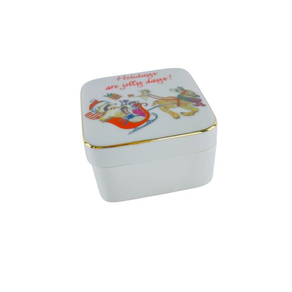 Enesco Holidays Are Jolly Days Trinket Box 1984 Porcelain A Christmas Keepsake - Picture 6 of 14